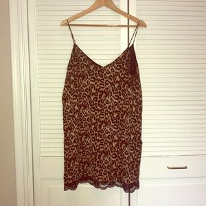 Leopard print slip dress w lace detail